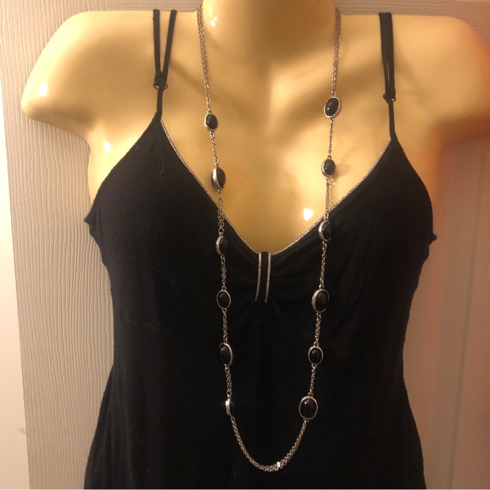 CHICO’s Black and Silver Long Layer Signed Necklace